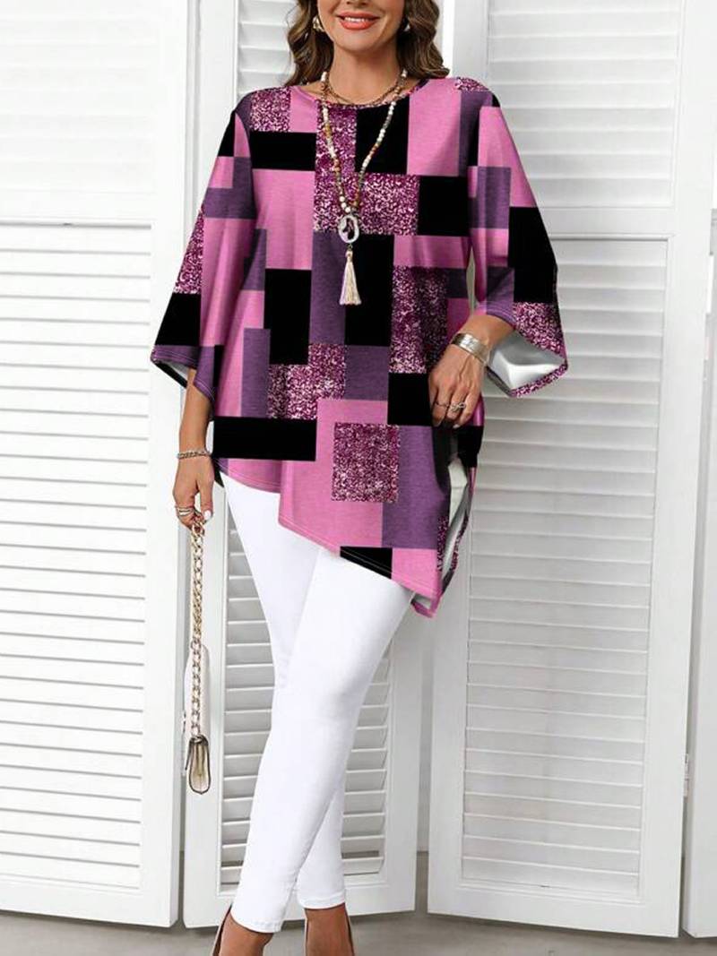Nurit - Karierte Oversize Bluse Mit Kurzarm Und Drucken
