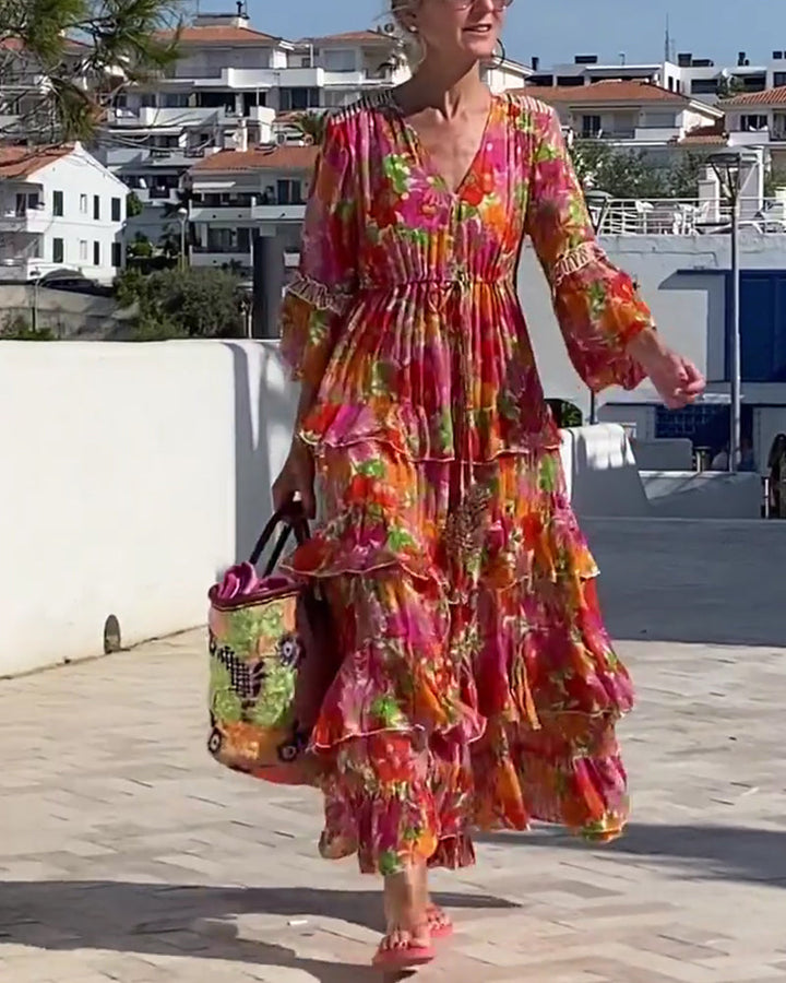 Arias – Kleid mit Rüschen und V-Ausschnitt
