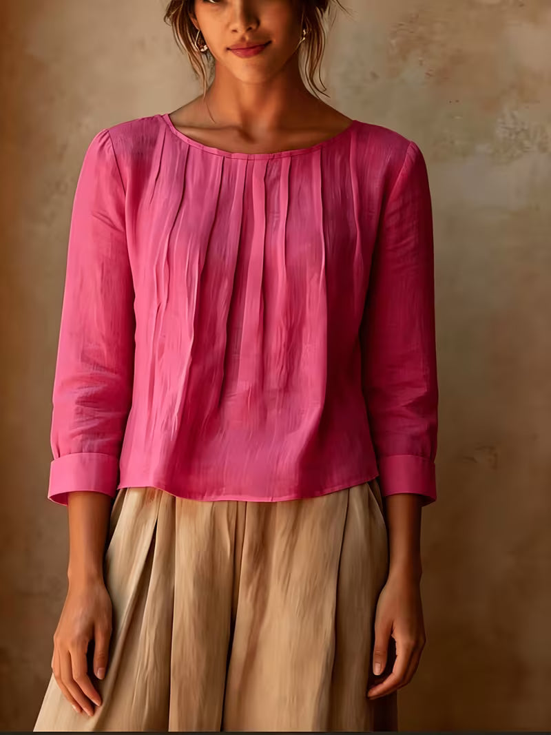 Gelina – Bluse Mit Rundhalsausschnitt Und Falten Vorne