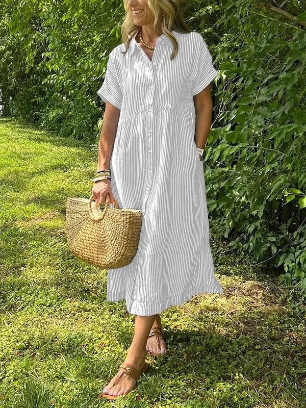 Alory – Bequemes Gestreiftes Midikleid Mit Knopfleiste