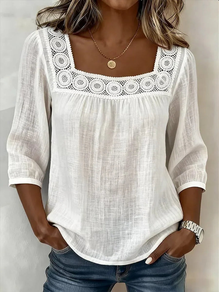 Nozomi - Bluse Mit Quadratischem Ausschnitt Und Spitzen Patchwork