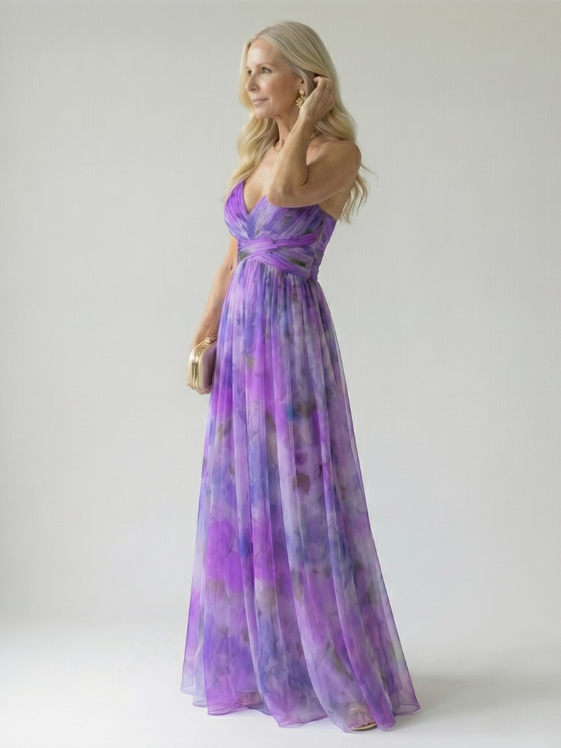 Xeenia – Stilvolles Chiffon-Maxikleid Mit Ausschnitte