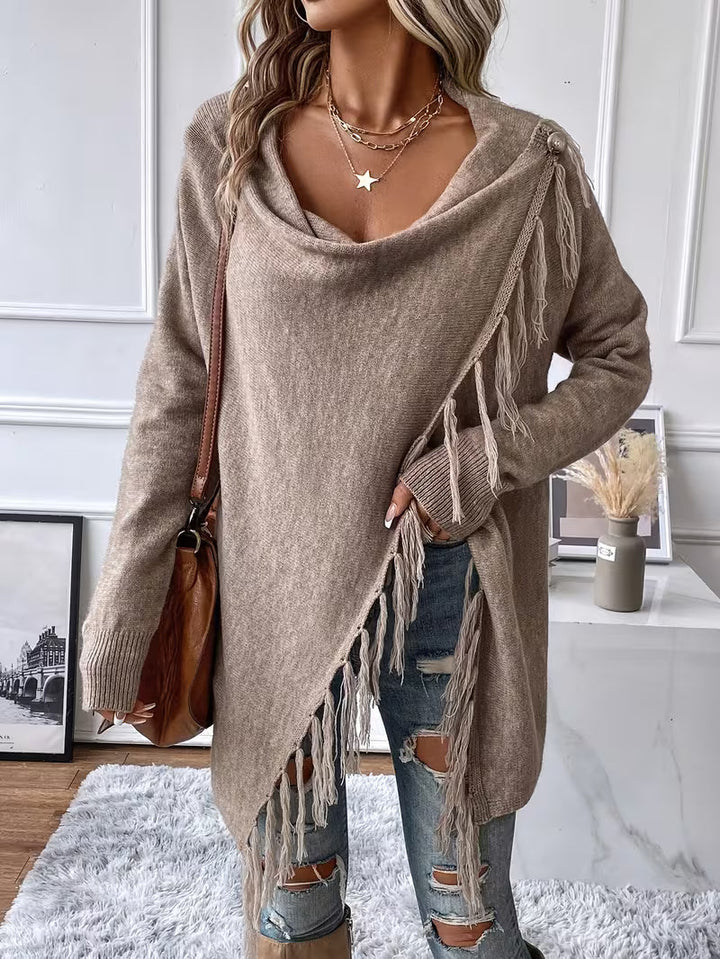 Busra – Strickjacke Mit Drapiertem Ausschnitt Und Fransenbesatz