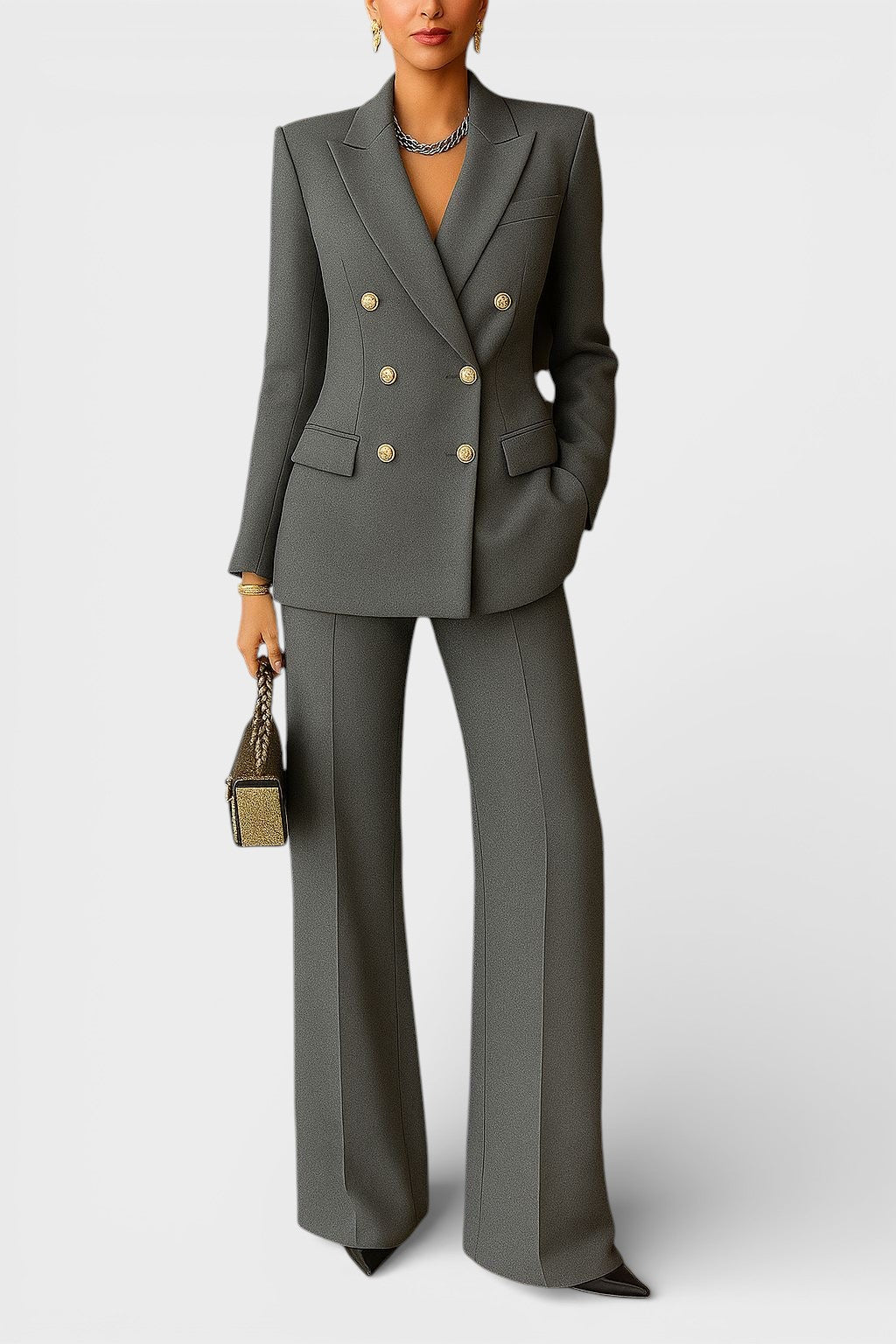 Kalyn – Zweireihiger Blazer Und Hose Mit Weitem Bein