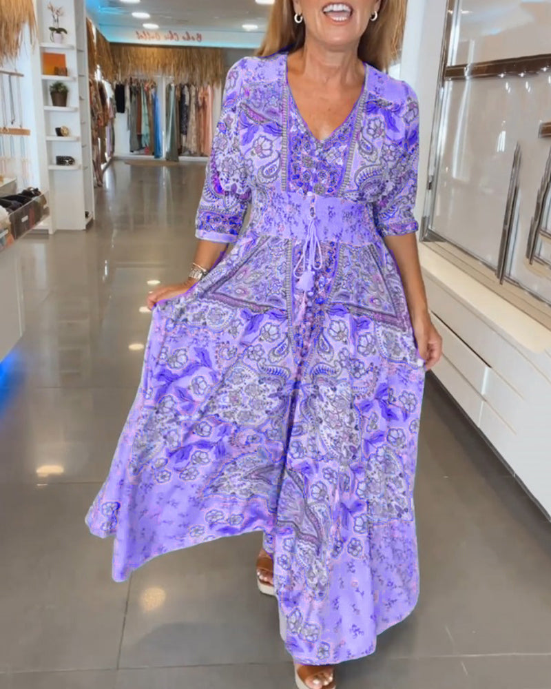 Taylor - Kleid mit 3/4-Ärmeln und V-Ausschnitt