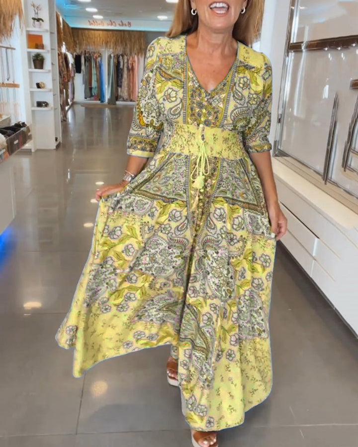 Taylor - Kleid mit 3/4-Ärmeln und V-Ausschnitt
