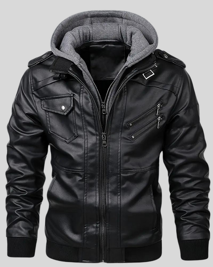 Davor – Leder Jacke Mit Kapuze Und Doppeltem Reißverschluss