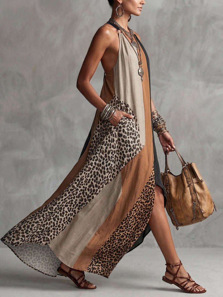 Terina – Maxikleid Mit Einsätzen Im Leopardenmuster