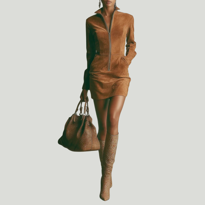 Narion – Wildleder-Kleid mit Reißverschluss
