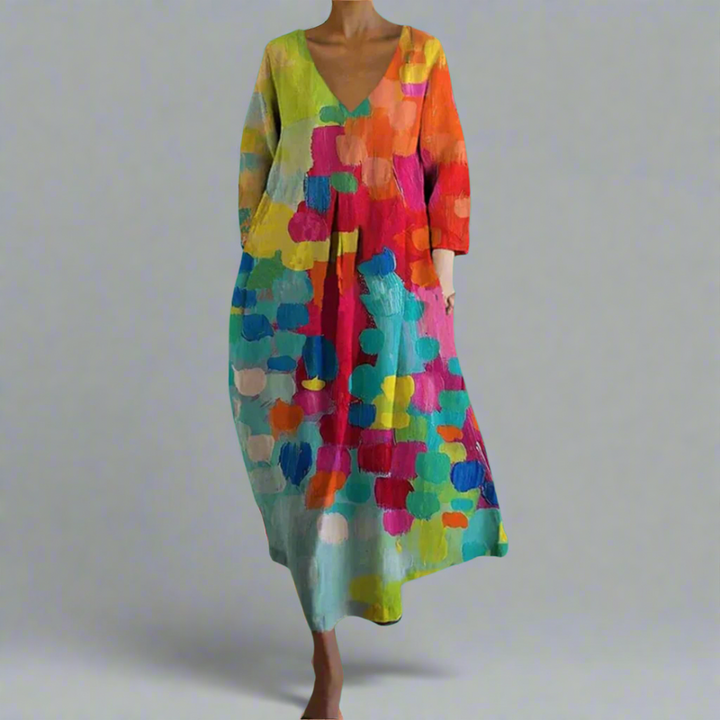 Leticia - Buntes Kleid mit V Ausschnitt