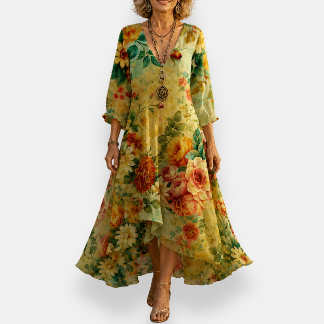 Emila – Fließendes Blumen Kleid Mit V-Ausschnitt