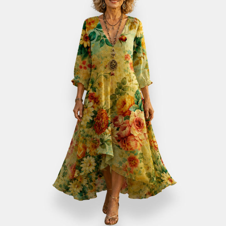 Emila – Fließendes Blumen Kleid Mit V-Ausschnitt