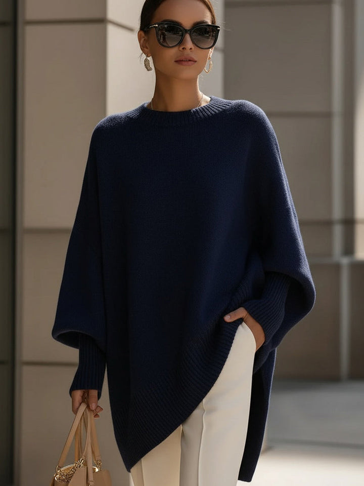 Kimia - Übergroß Gestrickt Rundhalsausschnitt Pullover