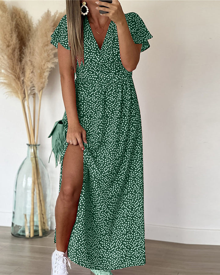 Lucienne - Bedrucktes Maxikleid mit V-Ausschnitt