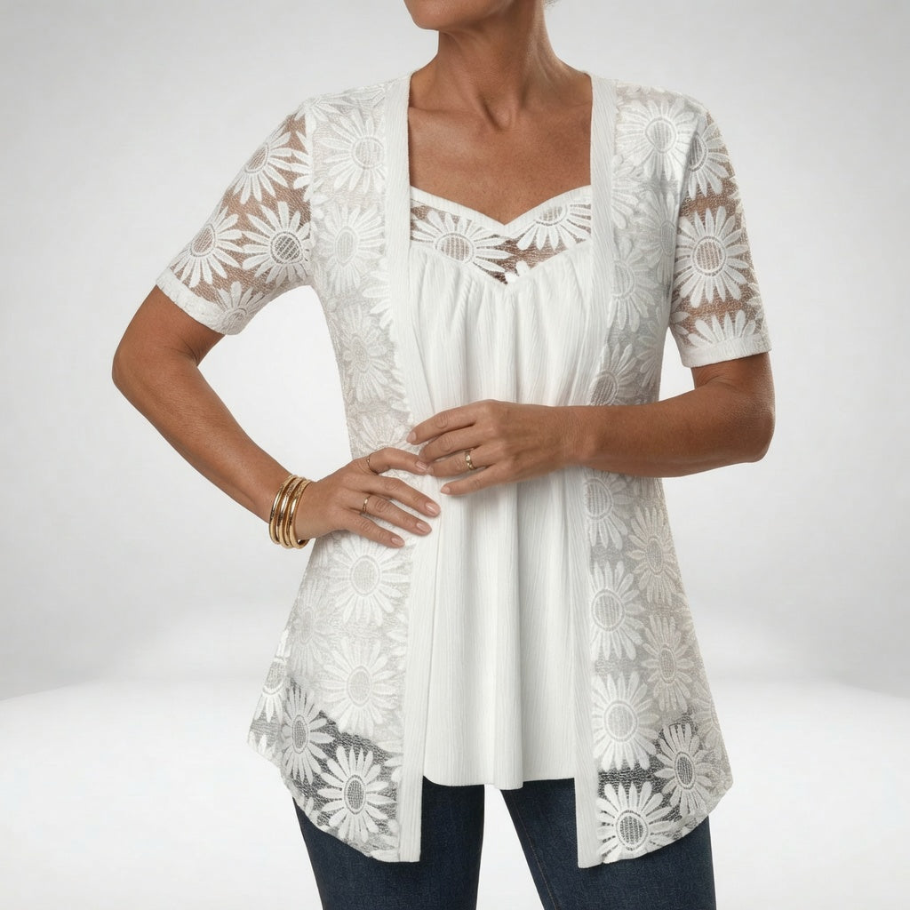 Linnia – Spitzen Bluse Mit Blumenstickerei