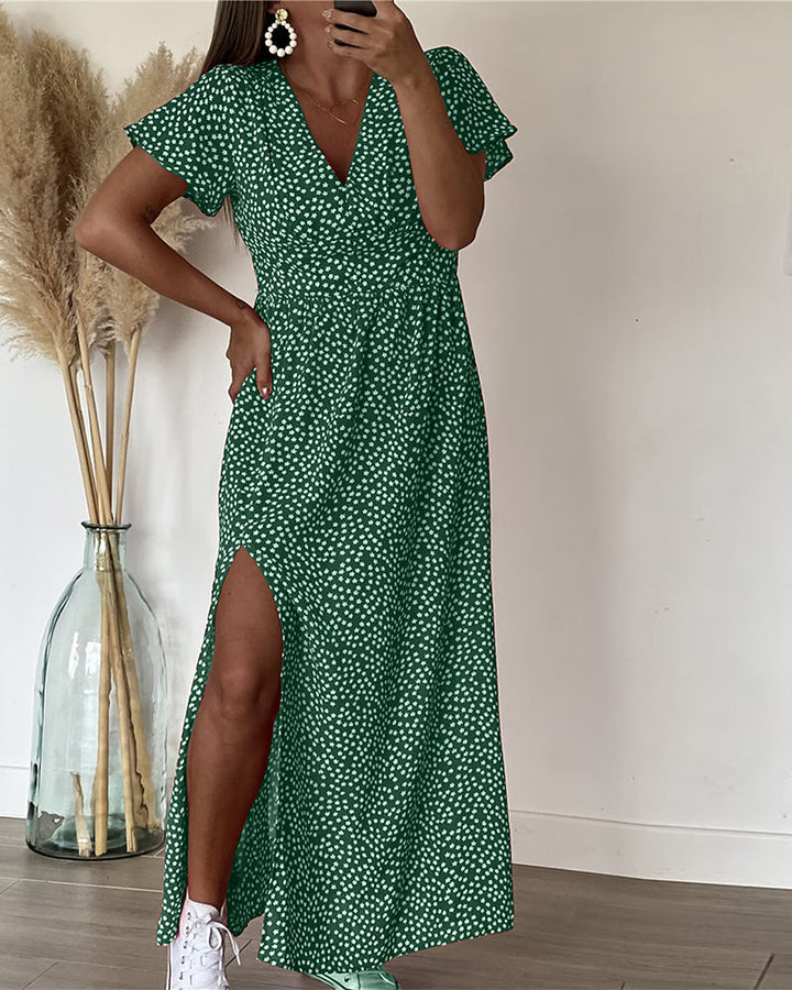 Lucienne - Bedrucktes Maxikleid mit V-Ausschnitt