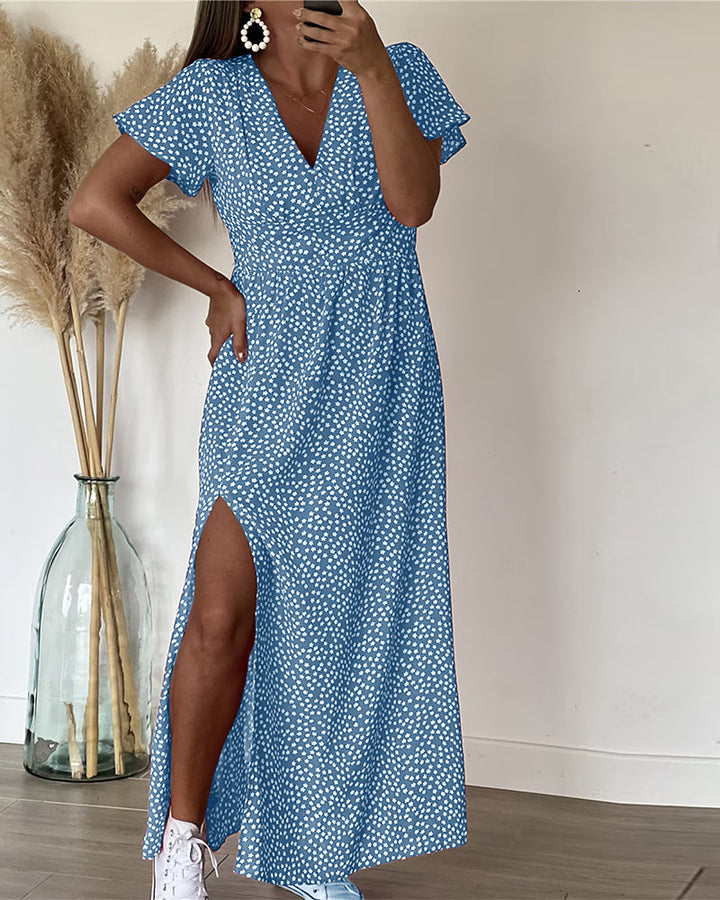 Lucienne - Bedrucktes Maxikleid mit V-Ausschnitt