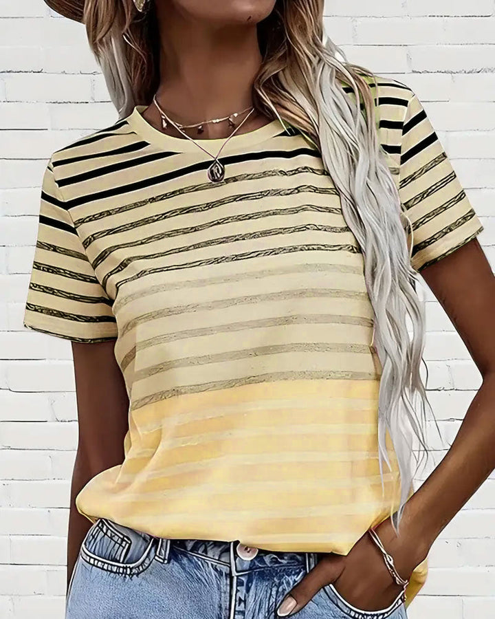 Kellie - Gestreiftes Kurzarm-T-Shirt Mit Rundhalsausschnitt