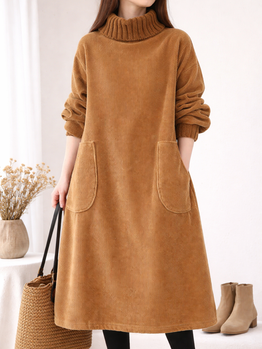Mohana – Langes Cordkleid mit Rollkragen