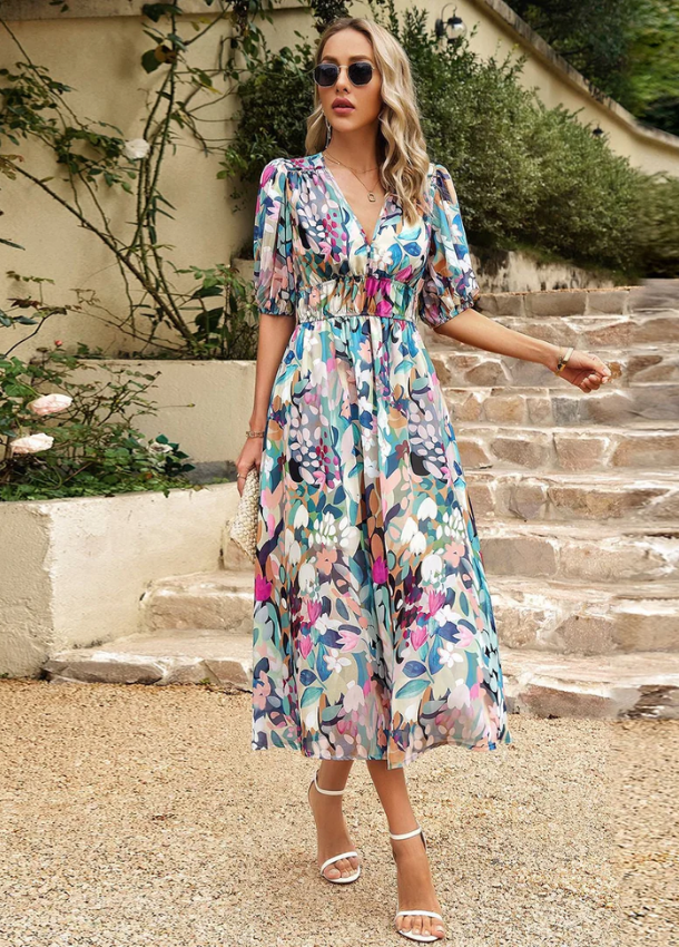 Josette - Midi Kleid Mit Blumenmuster