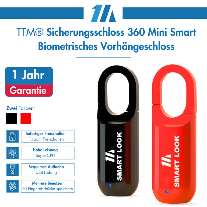 TTM® Sicherungsschloss 360 Mini Smart Biometrisches Vorhängeschloss