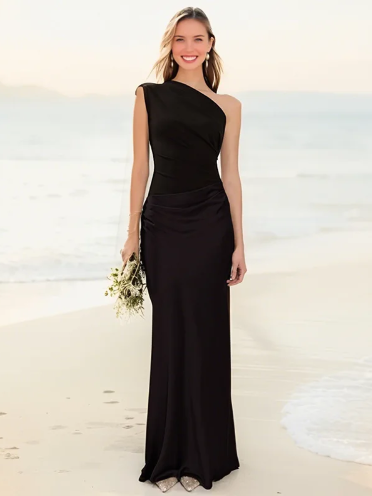 Aleida – Ein-Schulter-Maxikleid Aus Satin