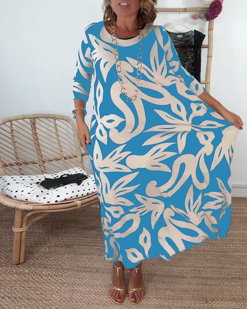 Halina – Kleid mit Rundhalsausschnitt und langen Ärmeln mit Print