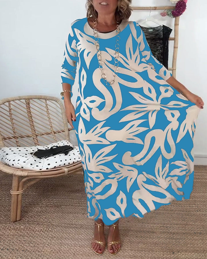 Halina – Kleid mit Rundhalsausschnitt und langen Ärmeln mit Print