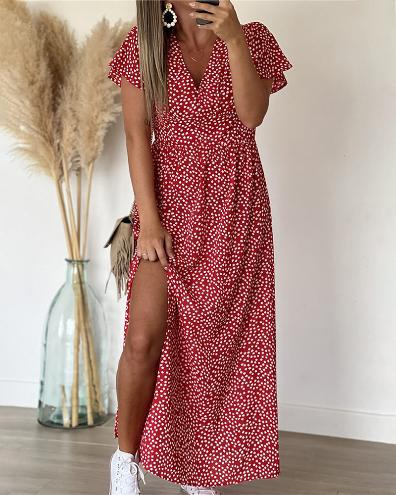 Lucienne - Bedrucktes Maxikleid mit V-Ausschnitt