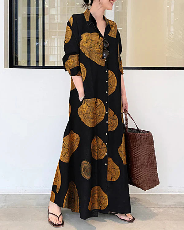 Poleska – Elegantes Langärmeliges Maxi Kleid Mit Drucken