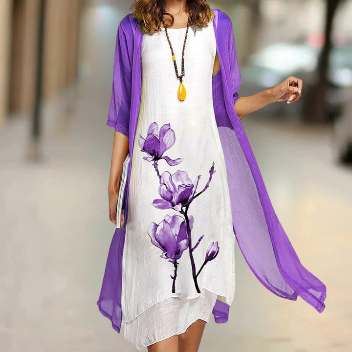 Nasira - Langes Baumwollkleid mit Rundhalsausschnitt
