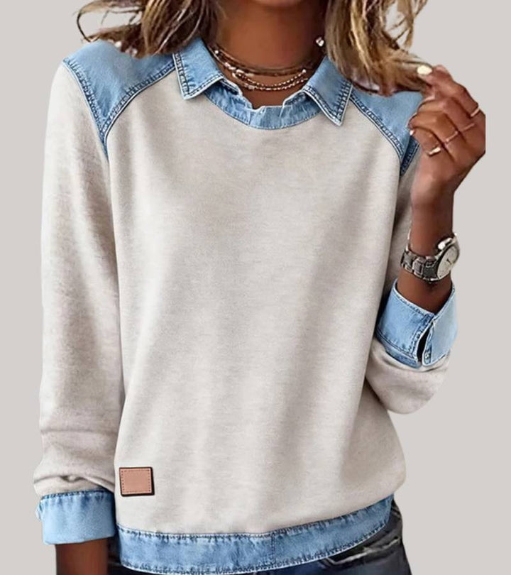 Ravit - Denim Strickoberteil Mit Langen Ärmeln