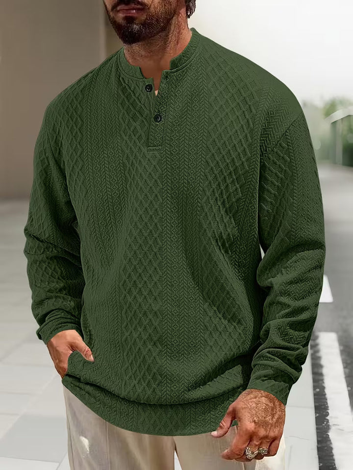 Mathew – Geometrisch Gestrickter Langarm Henley Pullover