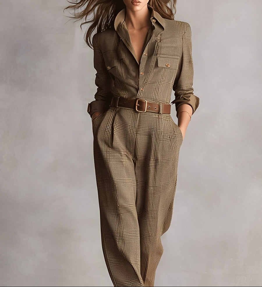 Dulce - Jumpsuit Mit Karomuster Und Gürtel Sowie Hemdkragen