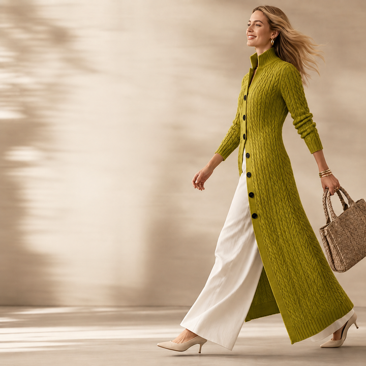 Noreena – Strickjacke mit Zopfmuster und Knopfleiste