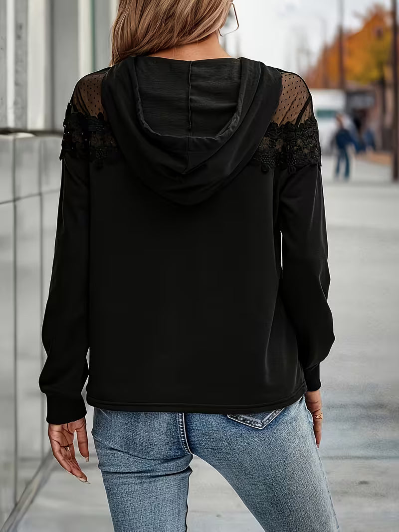 Azina - Elegant Lace Mesh Hooded Top