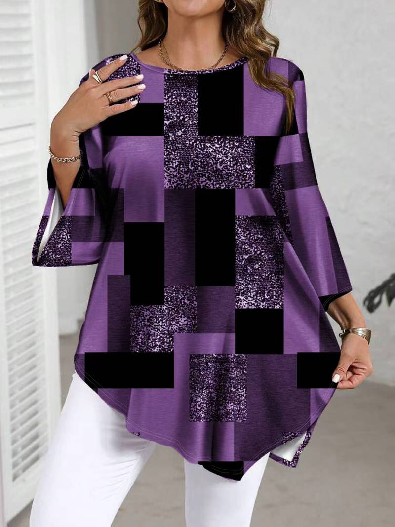 Nurit - Karierte Oversize Bluse Mit Kurzarm Und Drucken
