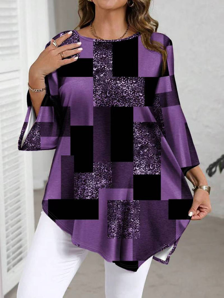 Nurit - Karierte Oversize Bluse Mit Kurzarm Und Drucken