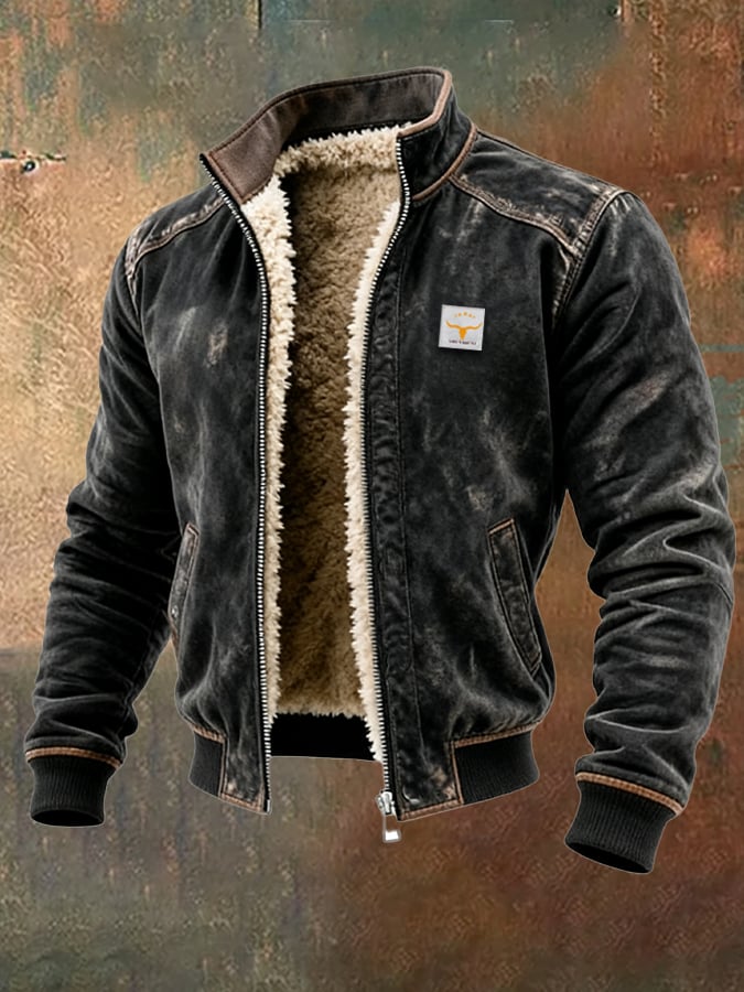 Neesham – Vintage Wildleder Im Freien Jacke Mit Mehreren Taschen Und Warmen Einsätzen