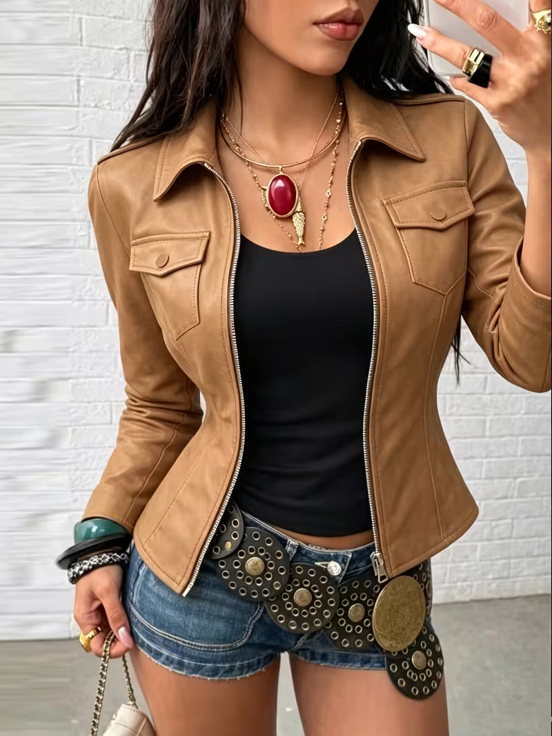 Shiona – Lederjacke Mit Vordertaschen