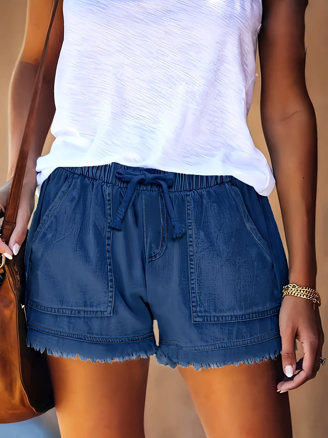 Katarina – Kurze Hose Aus Denim Mit Elastischem Bund Und Taschen