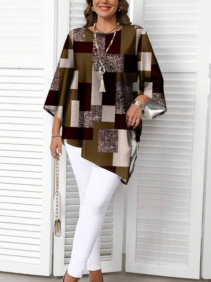 Nurit - Karierte Oversize Bluse Mit Kurzarm Und Drucken