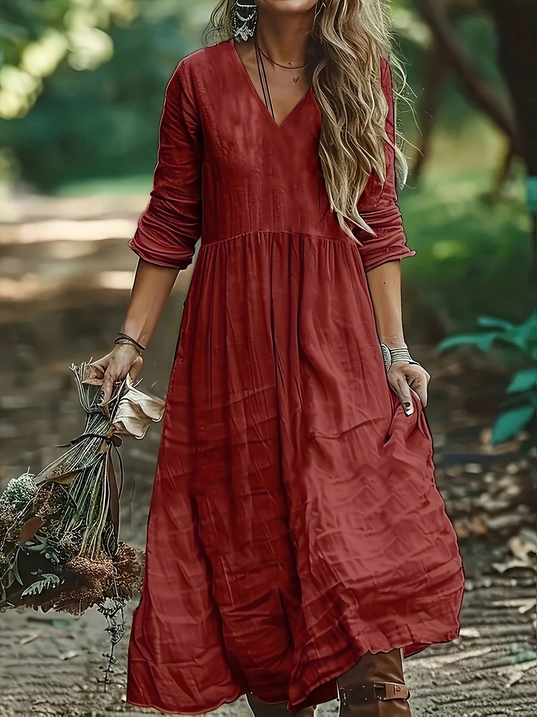 Shirron – Modisches Langes Kleid Mit V-Ausschnitt