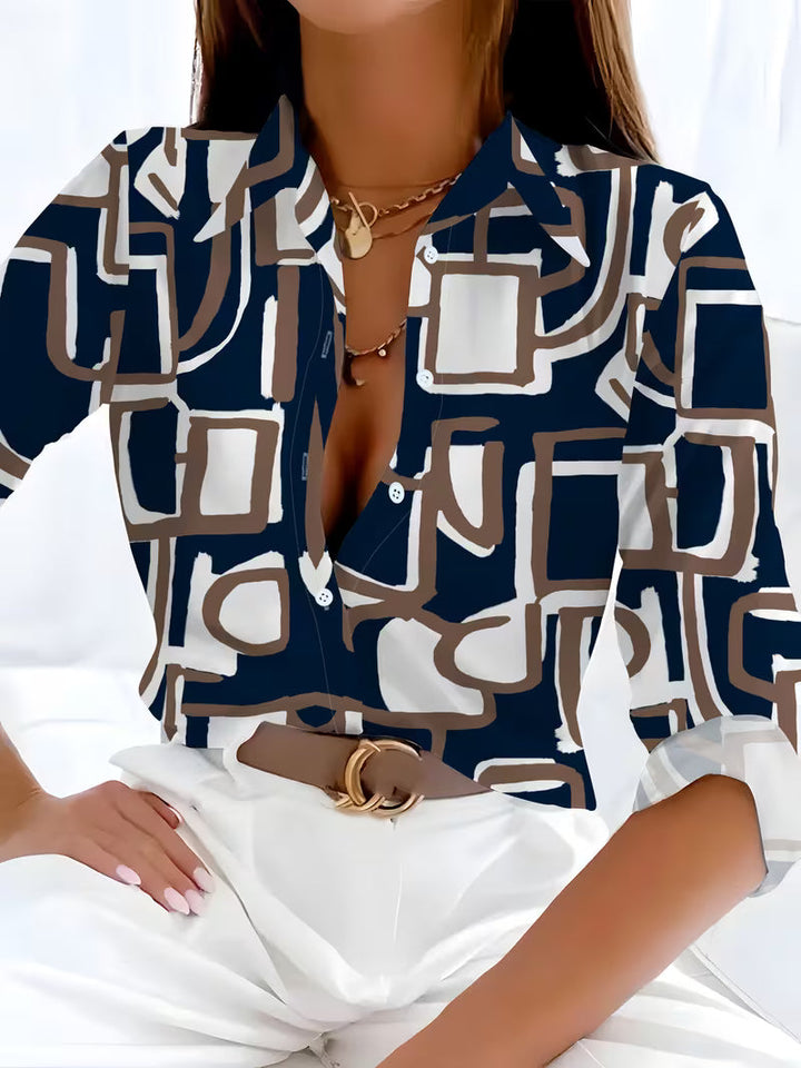 Fizana – Lässiges Chiffon-Hemd Mit Geometrischem Muster