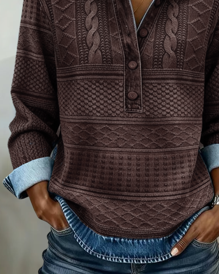 Melkorka – Modisches Sweatshirt Mit Halbem Knopf Revers