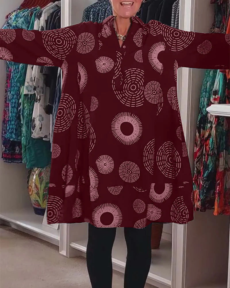 Marina – Langärmliges Hemdkleid Mit Kreisförmigem Drucken