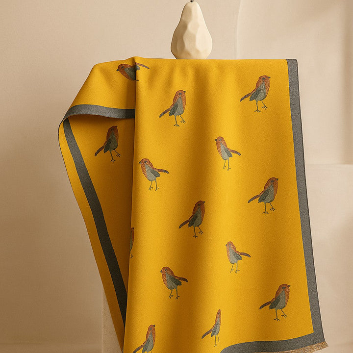 Jesmyn – Doppelseitiger Wollschal mit Vogelmotiv