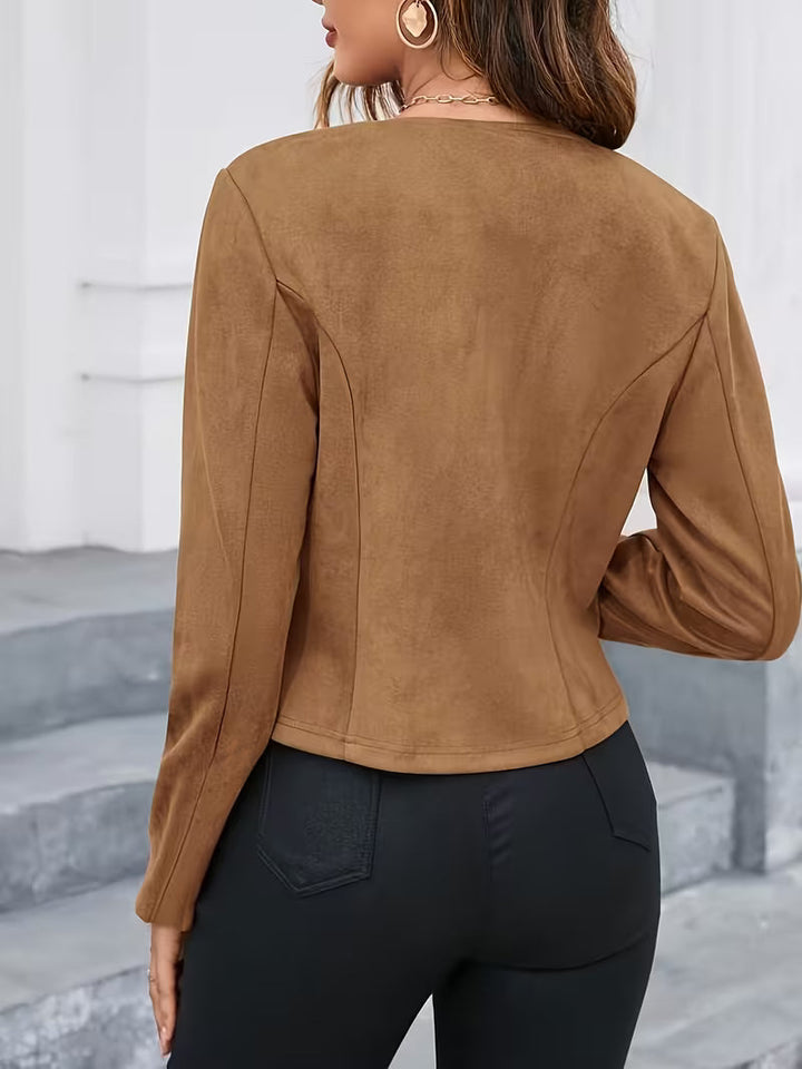 Eria – Wildlederjacke mit Rundhalsausschnitt und Reißverschluss