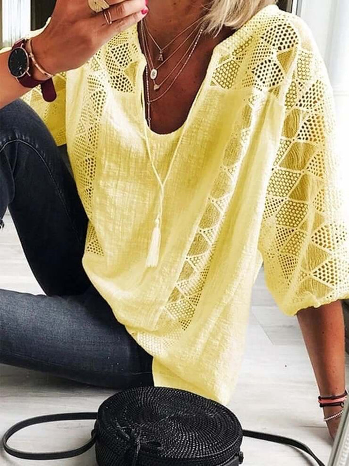 Leila - U-Ausschnitt Bluse Mit Ärmel
