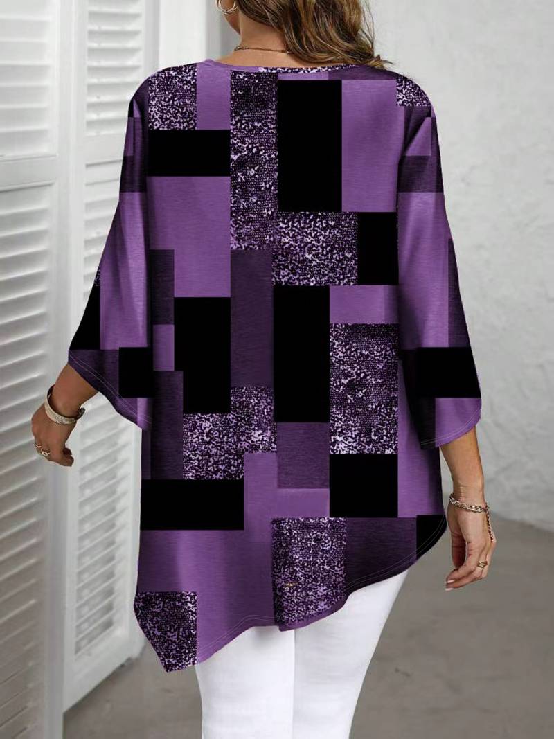 Nurit - Karierte Oversize Bluse Mit Kurzarm Und Drucken